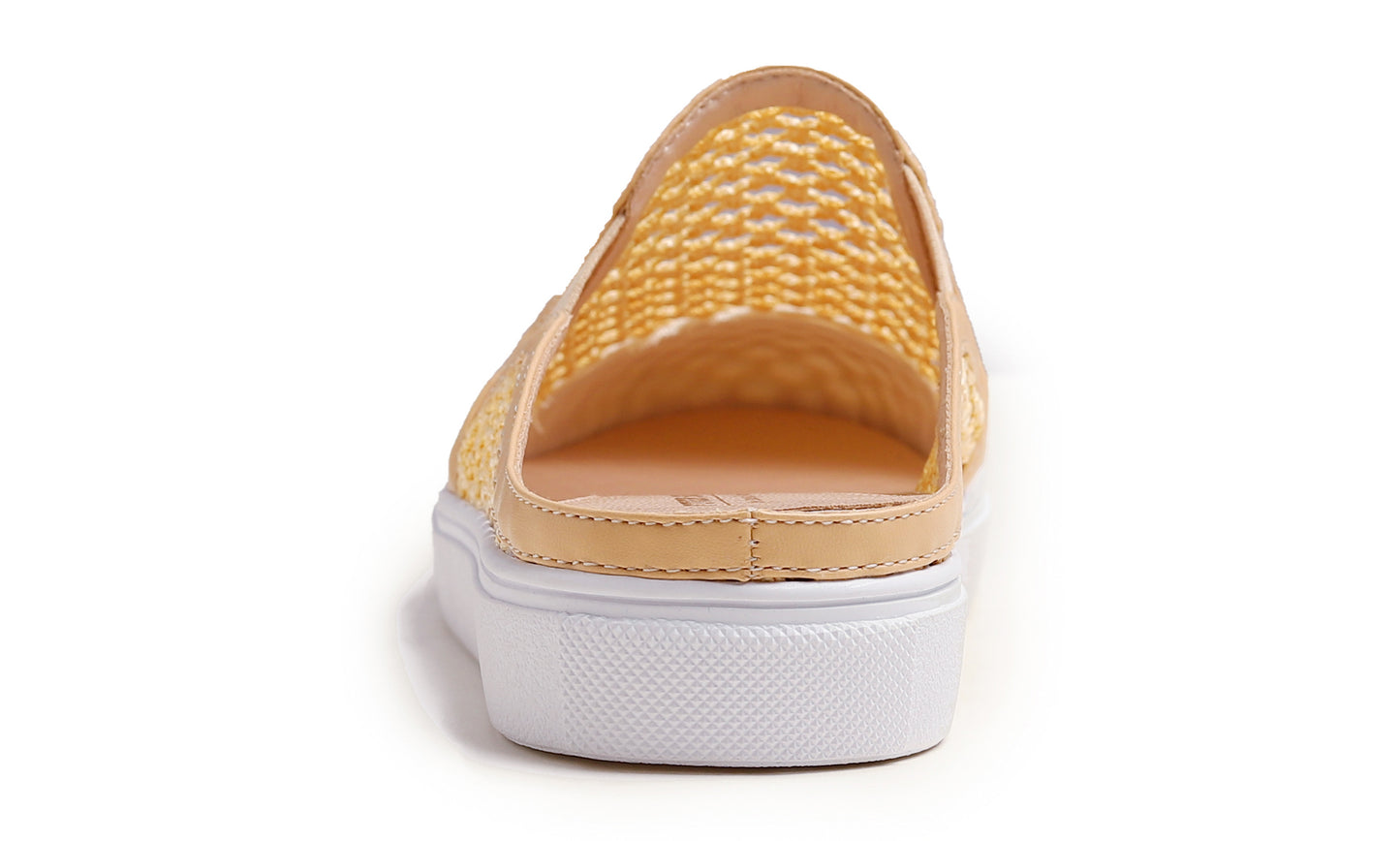 Feversole Women's Sport Mules Slip On Loafers Fashion Backless Sneakers Beige Knit