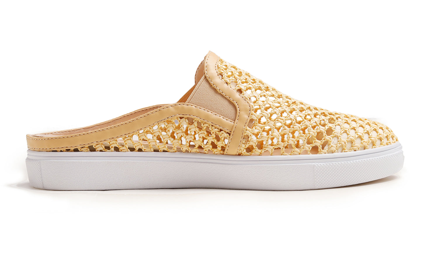 Feversole Women's Sport Mules Slip On Loafers Fashion Backless Sneakers Beige Knit