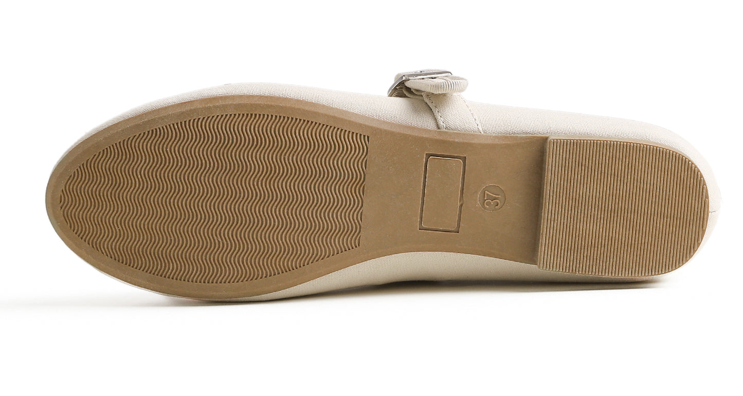 Feversole Women's Soft Cushion Extra Padded Comfort Round Toe Mary Jane Metal Buckle Fashion Ballet Flats Walking Shoes Canvas