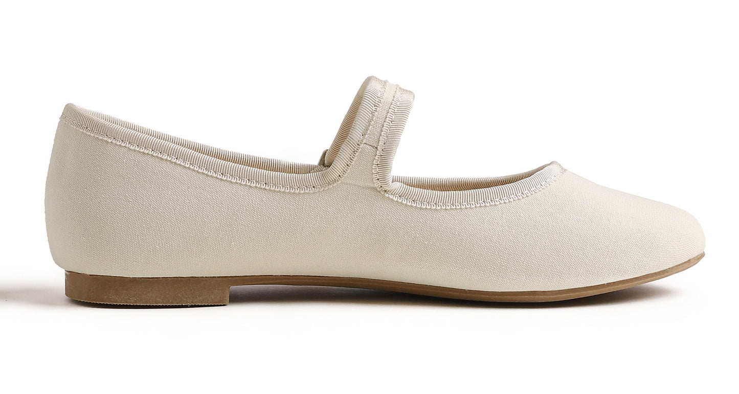 Feversole Women's Soft Cushion Extra Padded Comfort Round Toe Mary Jane Metal Buckle Fashion Ballet Flats Walking Shoes Canvas