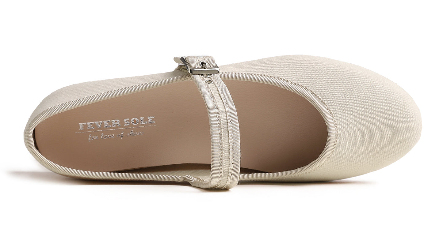 Feversole Women's Soft Cushion Extra Padded Comfort Round Toe Mary Jane Metal Buckle Fashion Ballet Flats Walking Shoes Canvas