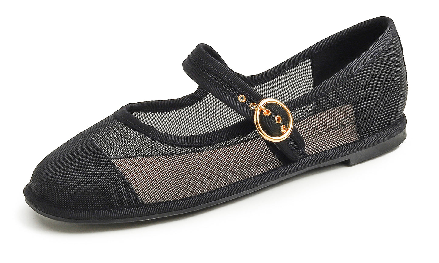 Fevrsole Women's Soft Breathable Mary Jane Memory Foam Cushioned Comfort Round Toe Metal Buckle Flats Walking Shoes
