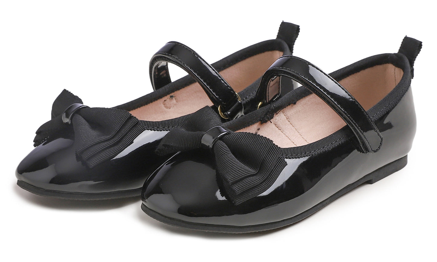 Feversole Girls Cute Dress Mary Jane Shoes Soft Party Holiday Ballet Bow Tie Patent Vegan Leather