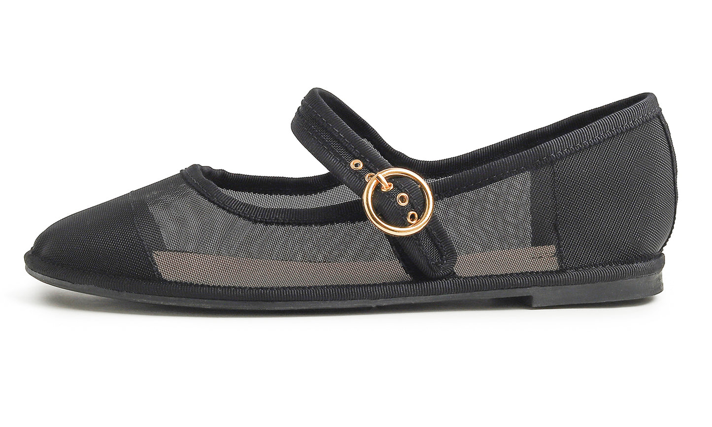 Fevrsole Women's Soft Breathable Mary Jane Memory Foam Cushioned Comfort Round Toe Metal Buckle Flats Walking Shoes