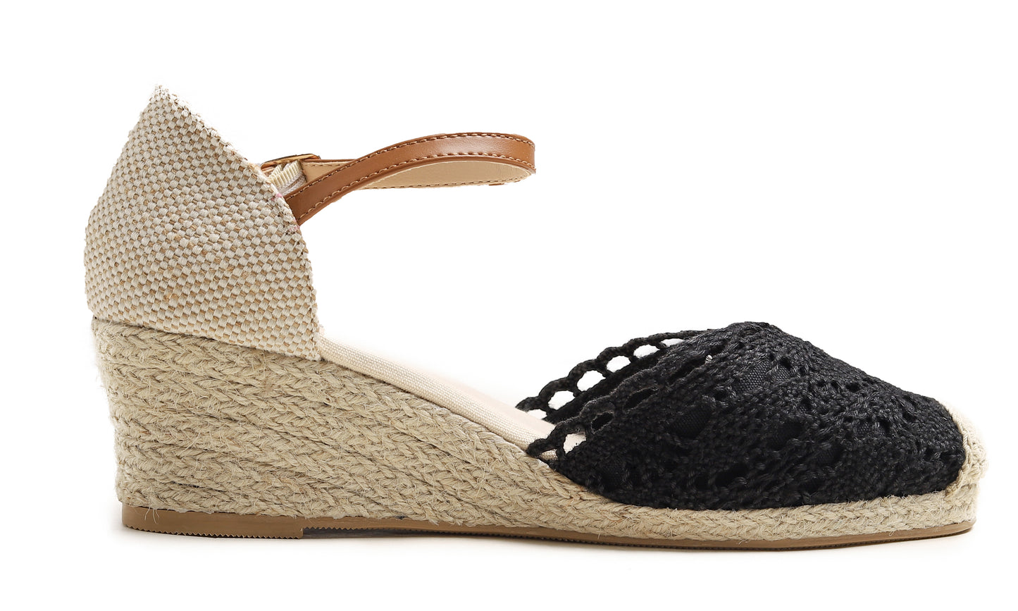 Feversole Close Toe Espadrilles Women's Comfort Breathable Slip On Flats Shoes Wedge Knit Crochet Jute