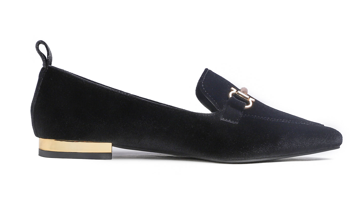 Feversole Women's Loafer Flat Pointed Deco Low Heel Fashion Slip On Dress Driving Office Shoes Velvet Metal Trim