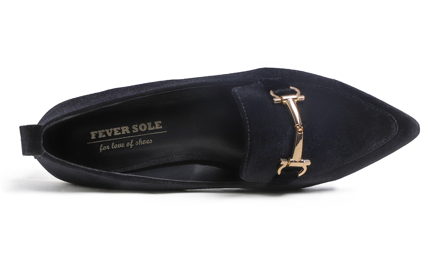 Feversole Women's Loafer Flat Pointed Deco Low Heel Fashion Slip On Dress Driving Office Shoes Velvet Metal Trim