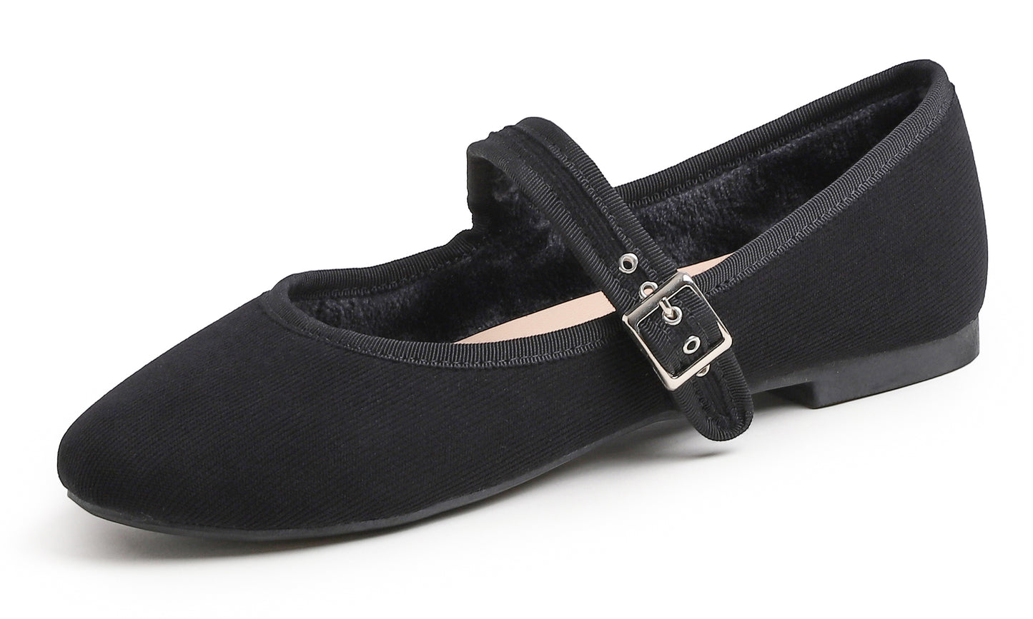 Feversole Women's Soft Cushion Extra Padded Comfort Round Toe Mary Jane Metal Buckle Fashion Ballet Flats Walking Shoes Corduroy