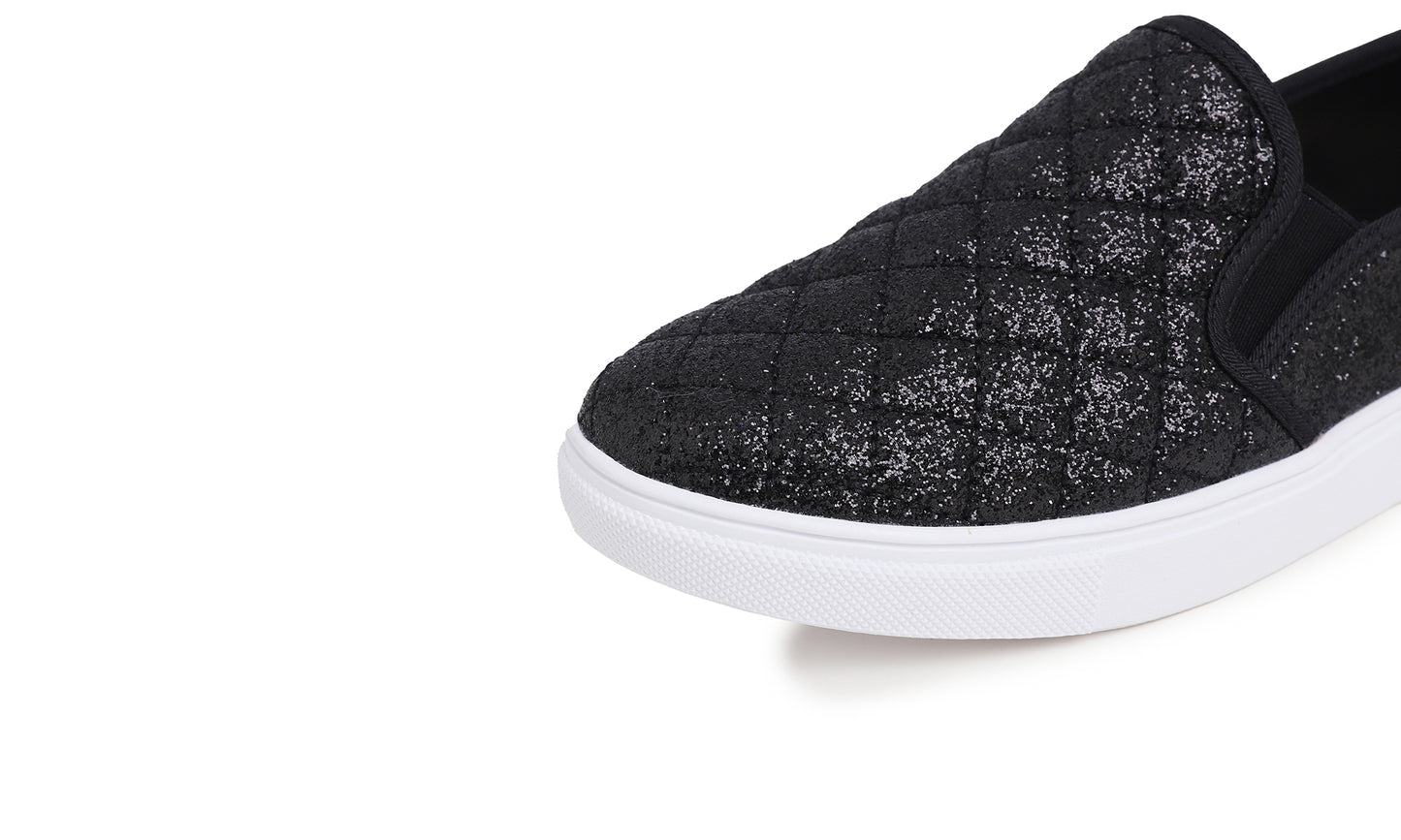 Feversole Women's Casual Slip On Sneaker Comfort Quilted Loafer Flats Glitter Quilted