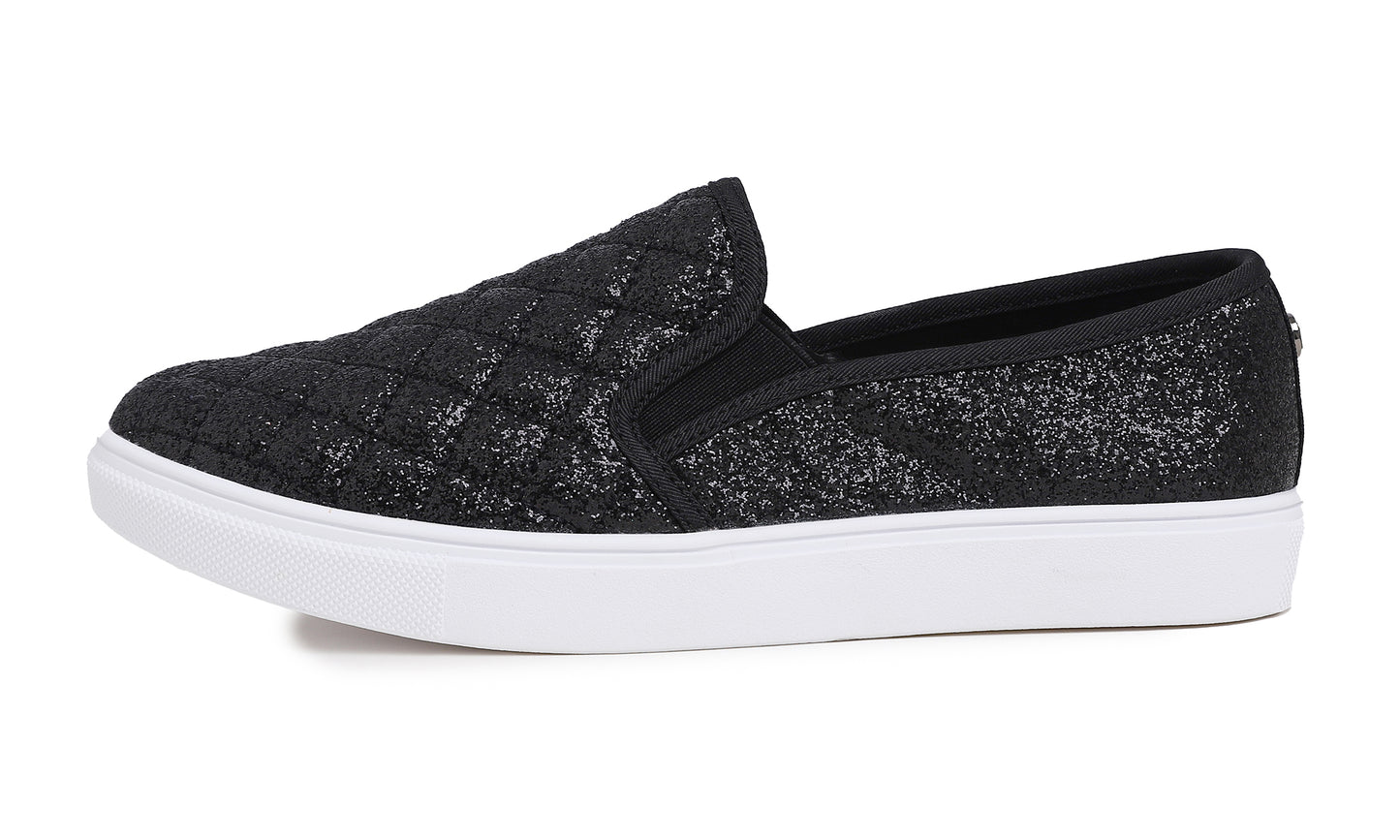 Feversole Women's Casual Slip On Sneaker Comfort Quilted Loafer Flats Glitter Quilted