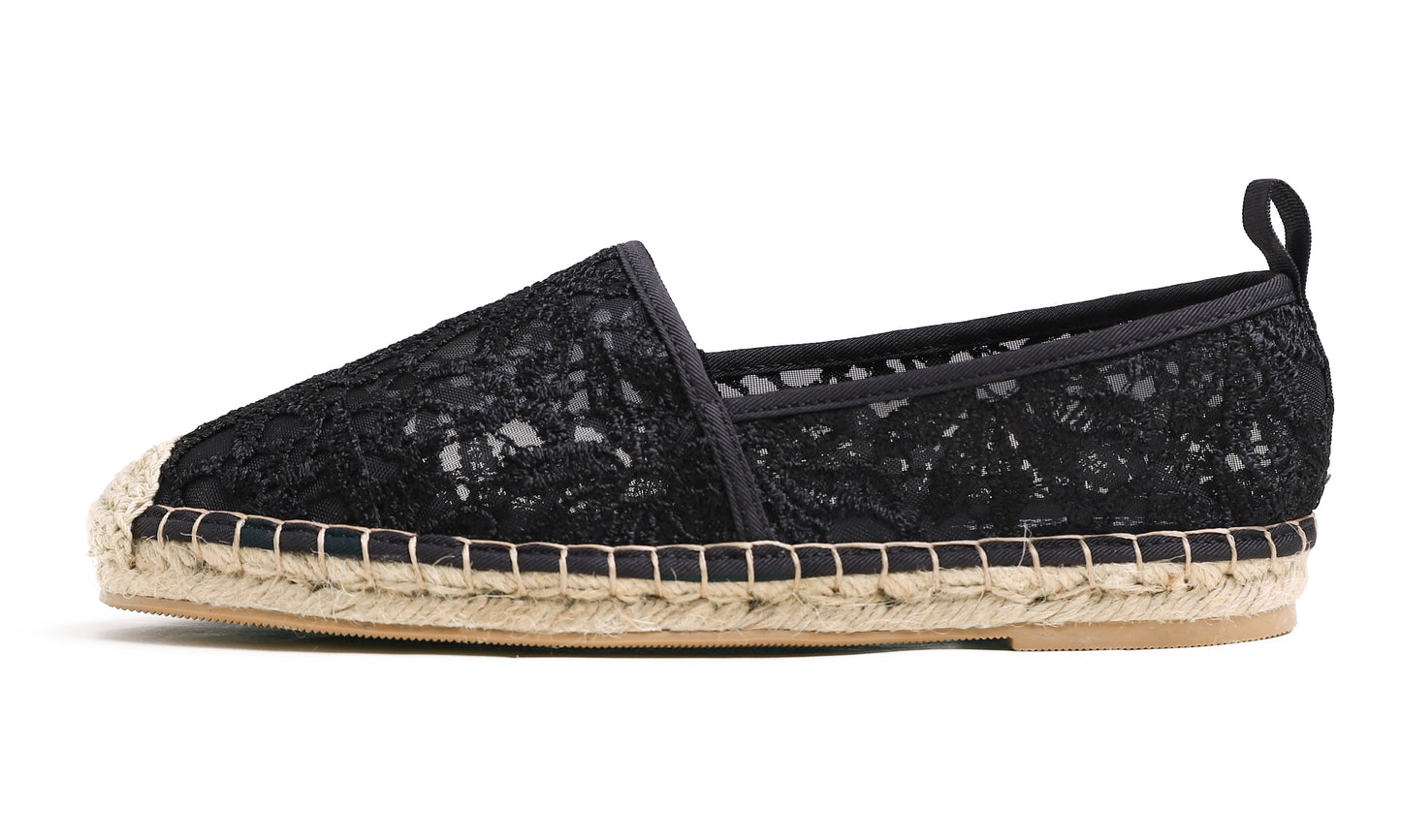Feversole Close Toe Espadrilles Women's Comfort Breathable Slip On Flats Shoes Lace Mesh Jute