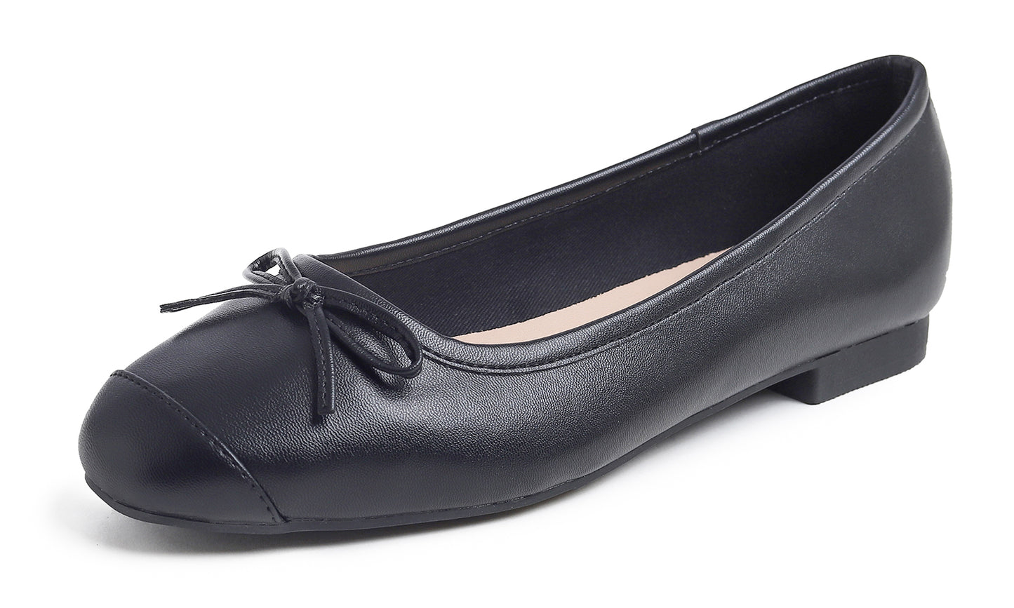 Feversole Women's Square Toe Fashion Bow Tie Dress Slip On Ballet Flats Vegan Leather