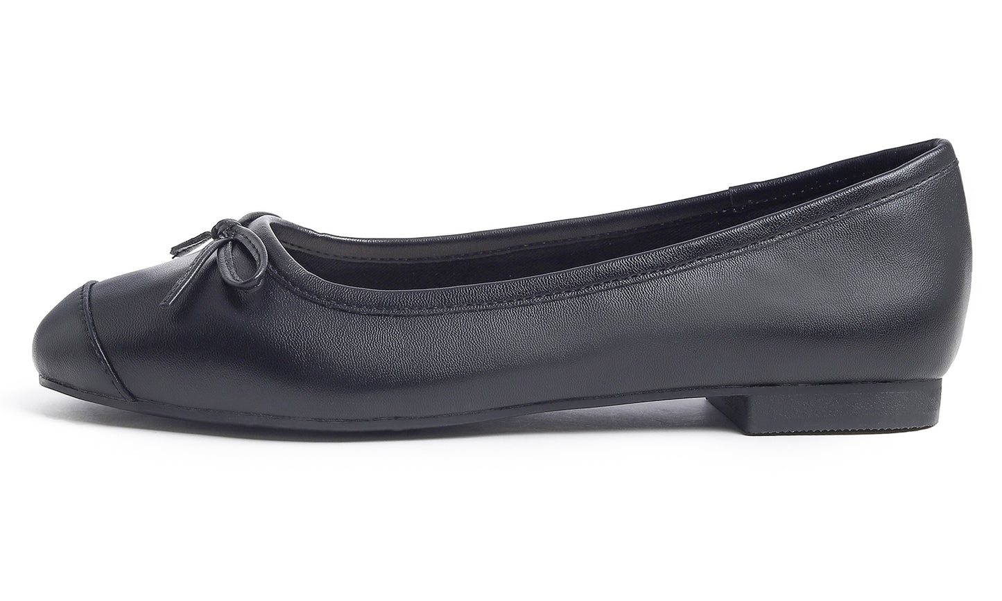 Feversole Women's Square Toe Fashion Bow Tie Dress Slip On Ballet Flats Vegan Leather