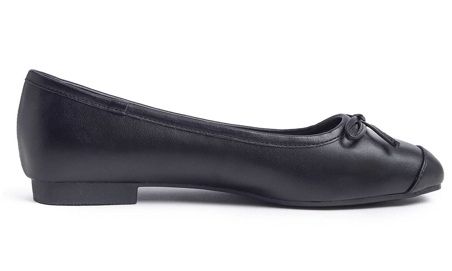 Feversole Women's Square Toe Fashion Bow Tie Dress Slip On Ballet Flats Vegan Leather