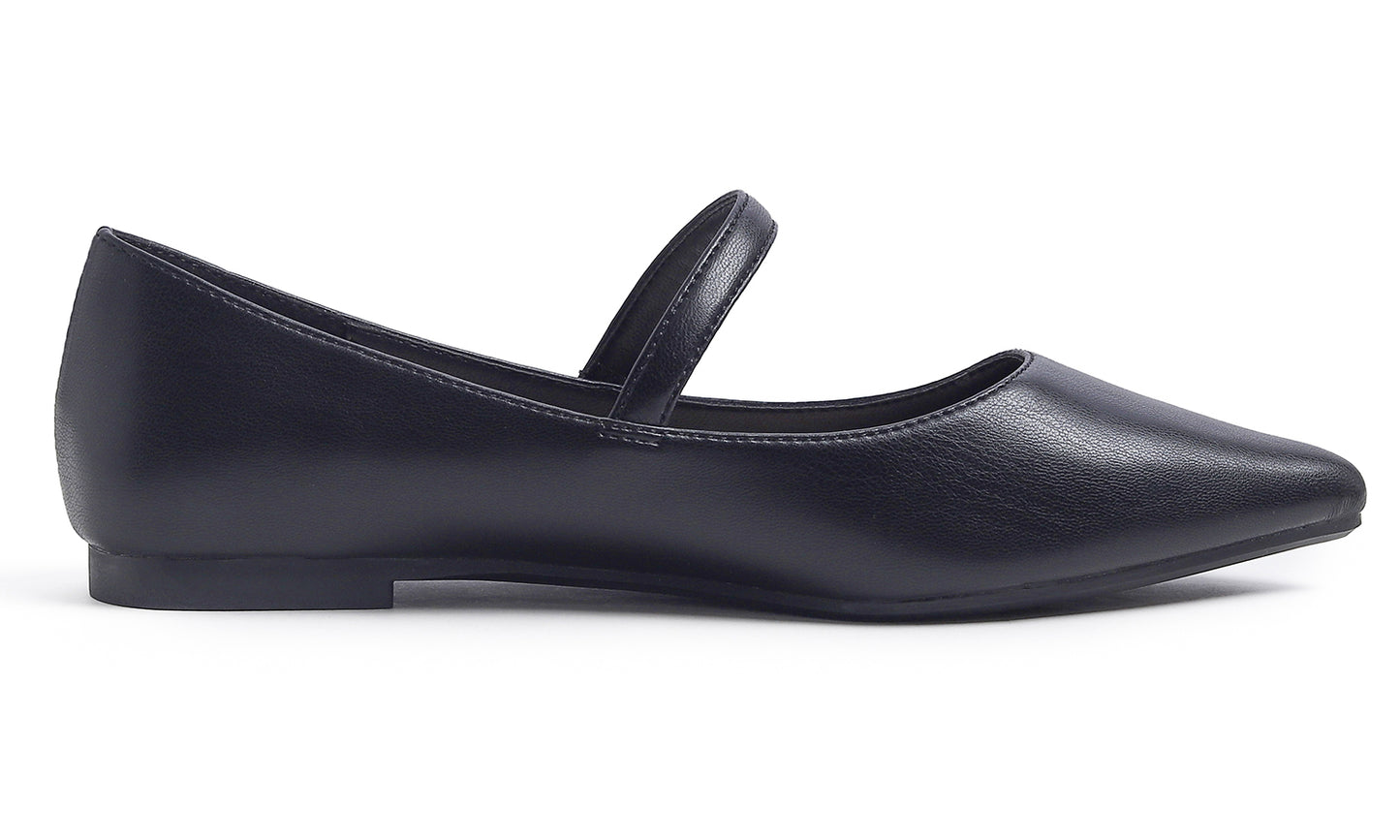 Feversole Women's Pointed Mary Jane Shoes Fashion Strap Buckle Slip On Flats Vegan Leather Flower Buckle