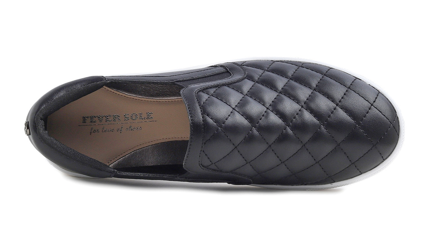 Feversole Women's Casual Slip On Sneaker Comfortable Quilted Loafer Travel Walking Shoes Vegan Leather Quilted