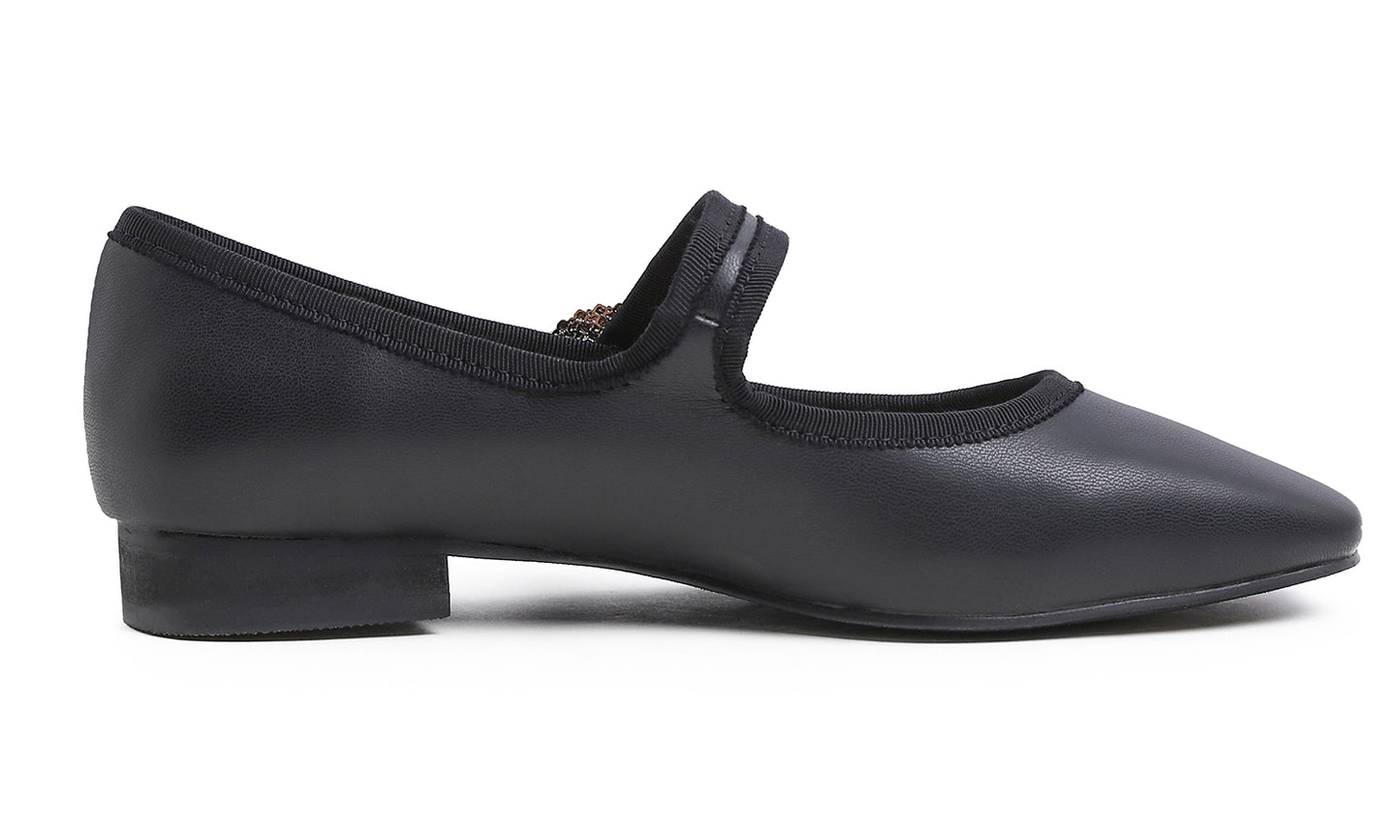 Feversole Women's Mary Jane Fashion Square Toe Easy Buckle Low Heel Slip On Flats Vegan Leather Rhinestones