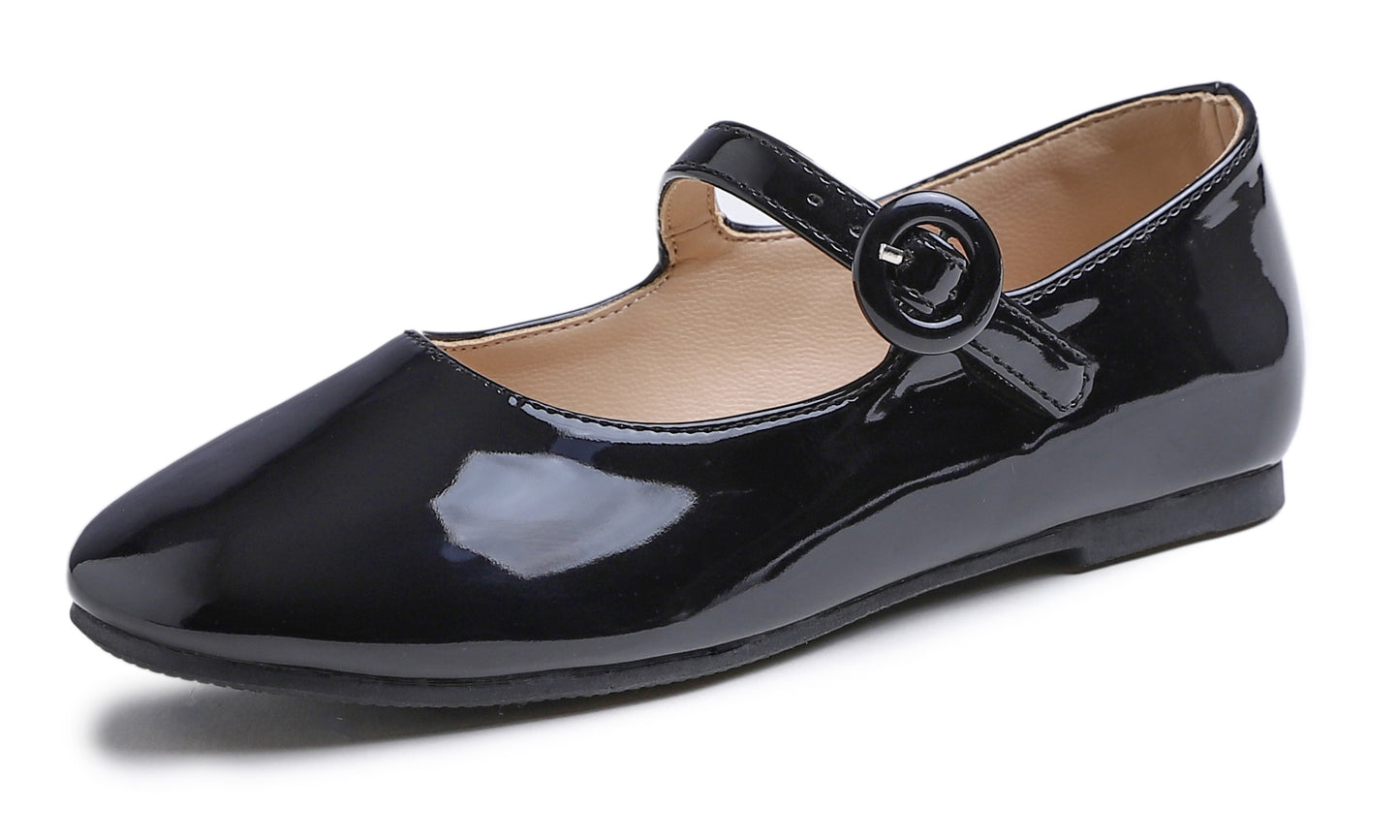 Feversole Girls Cute Dress Mary Jane Shoes Little Kids Casual Buckle Strap Flats Vegan Leather Patent Buckle