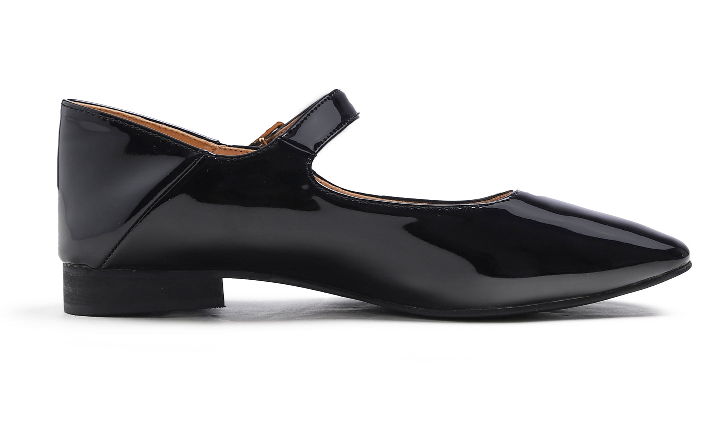 Feversole Women's Mary Jane Fashion Square Toe Easy Buckle Low Heel Slip On Flats Vegan Patent Leather