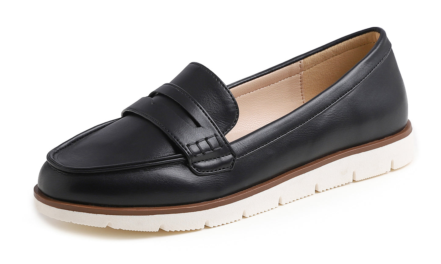 Feversole Women's Comfort Penny Loafer Geniune Leather Insole Flexible Walking Driving Shoes Vegan Leather