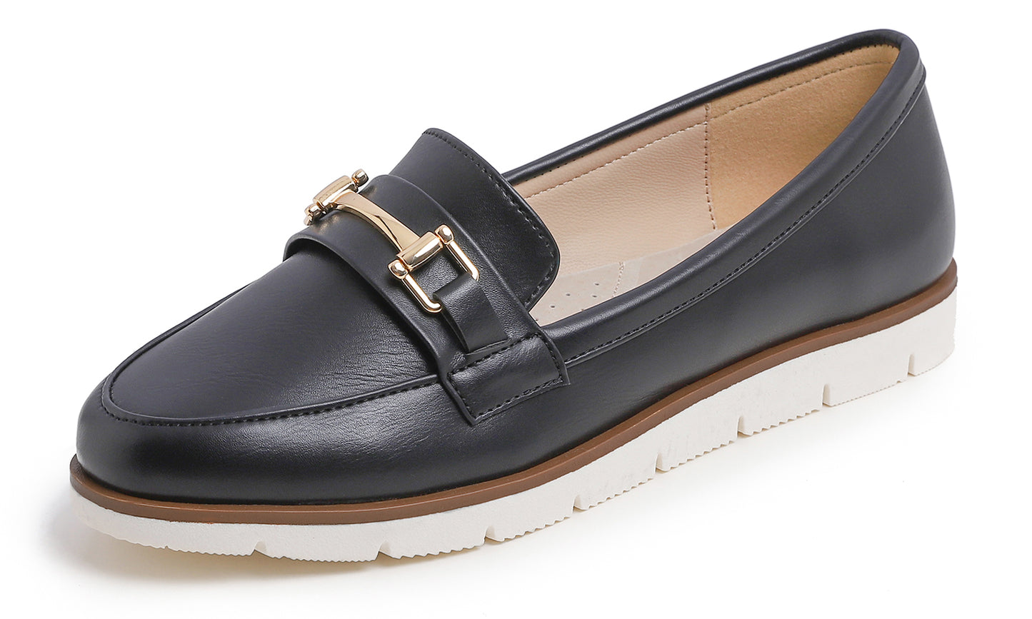 Feversole Women's Comfort Penny Loafer Geniune Leather Insole Flexible Walking Driving Shoes Vegan Leather With Golden Buckle