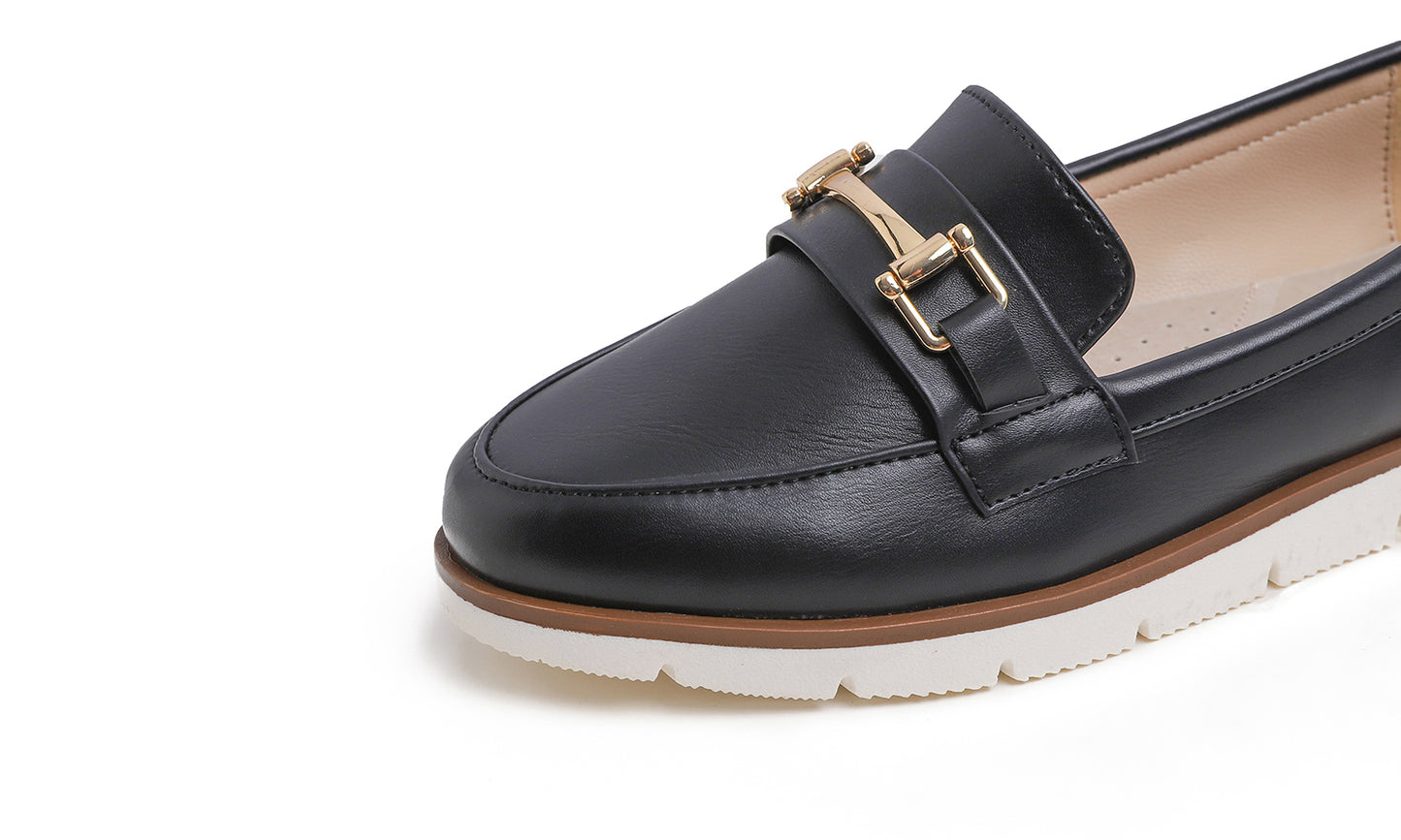 Feversole Women's Comfort Penny Loafer Geniune Leather Insole Flexible Walking Driving Shoes Vegan Leather With Golden Buckle