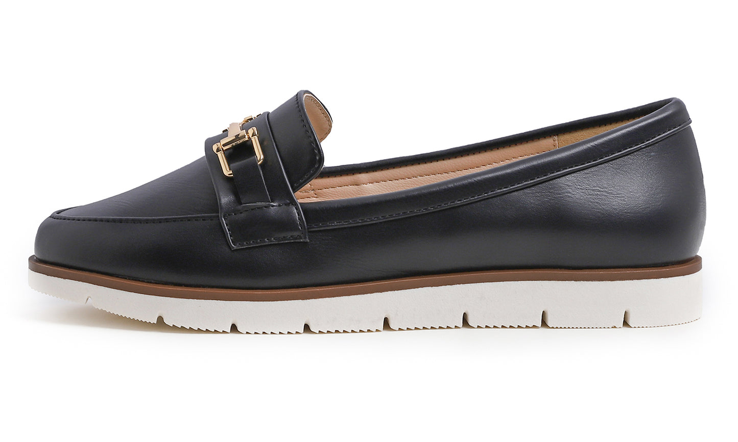 Feversole Women's Comfort Penny Loafer Geniune Leather Insole Flexible Walking Driving Shoes Vegan Leather With Golden Buckle
