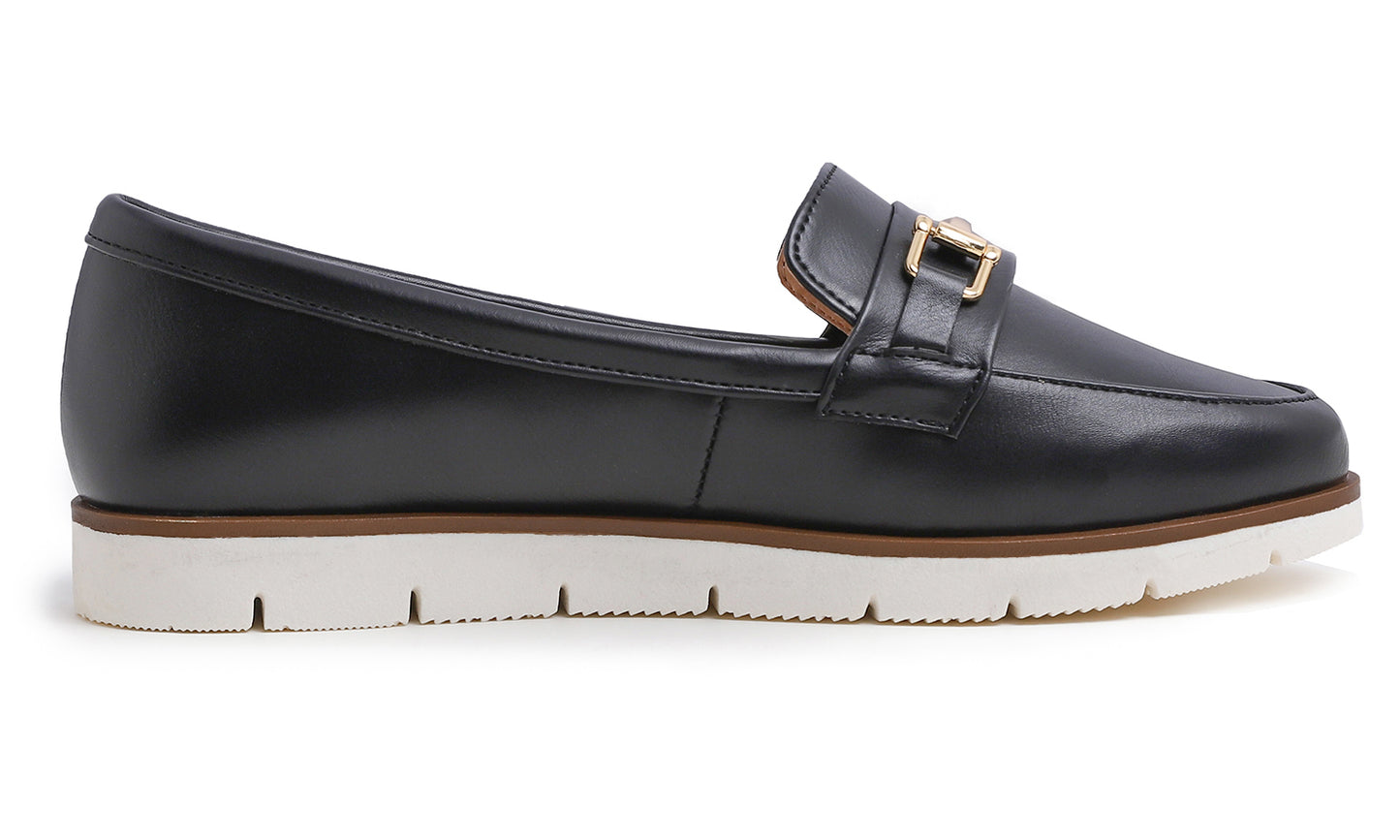 Feversole Women's Comfort Penny Loafer Geniune Leather Insole Flexible Walking Driving Shoes Vegan Leather With Golden Buckle