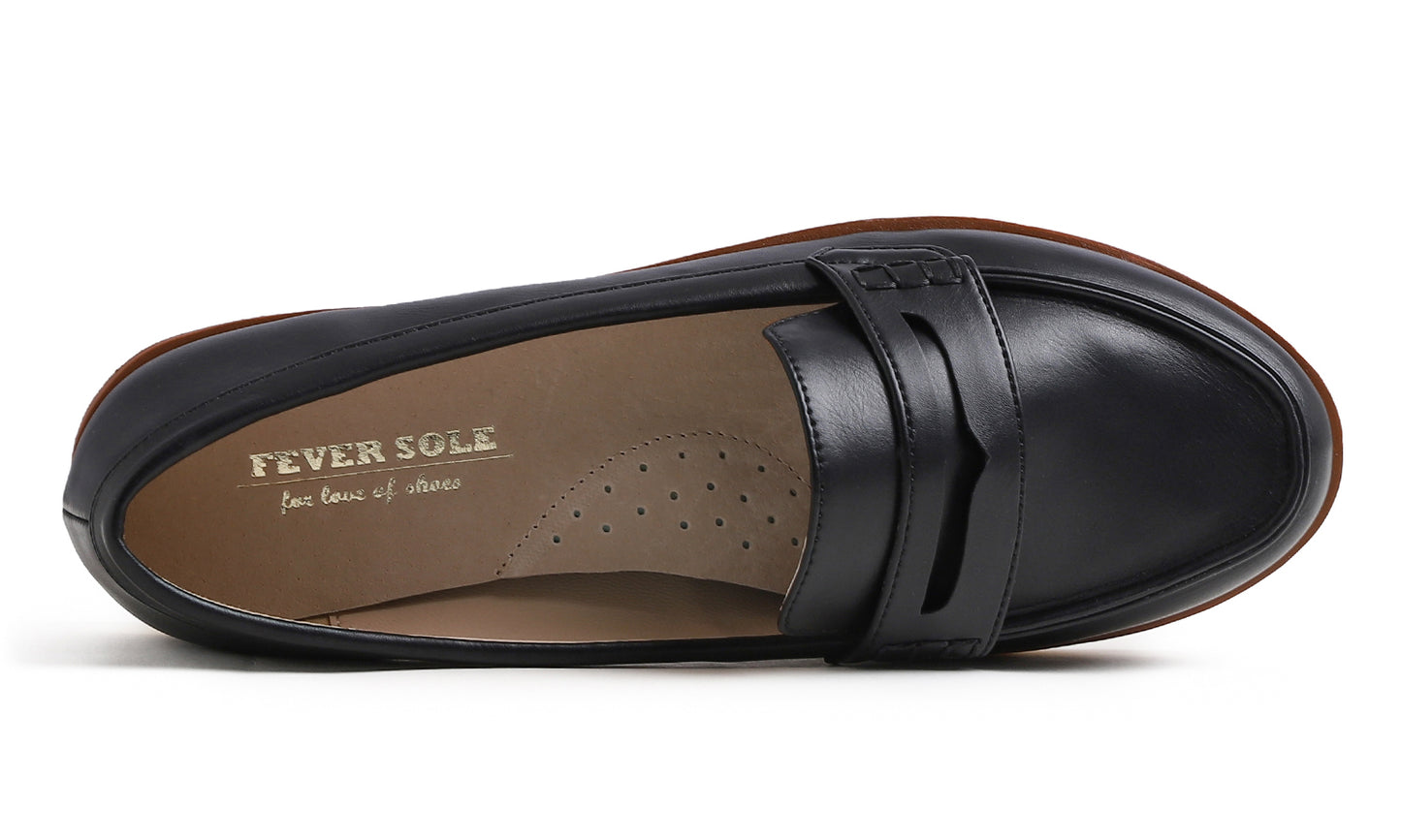 Feversole Women's Comfort Penny Loafer Geniune Leather Insole Flexible Walking Driving Shoes Vegan Leather