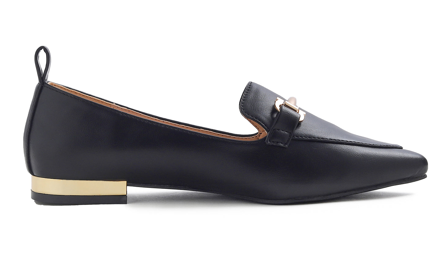 Feversole Women's Loafer Flat Pointed Deco Low Heel Fashion Slip On Dress Driving Office Shoes Vegan Leather Metal Trim