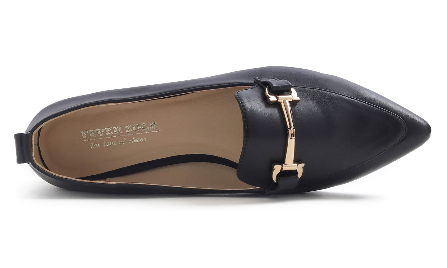 Feversole Women's Loafer Flat Pointed Deco Low Heel Fashion Slip On Dress Driving Office Shoes Vegan Leather Metal Trim
