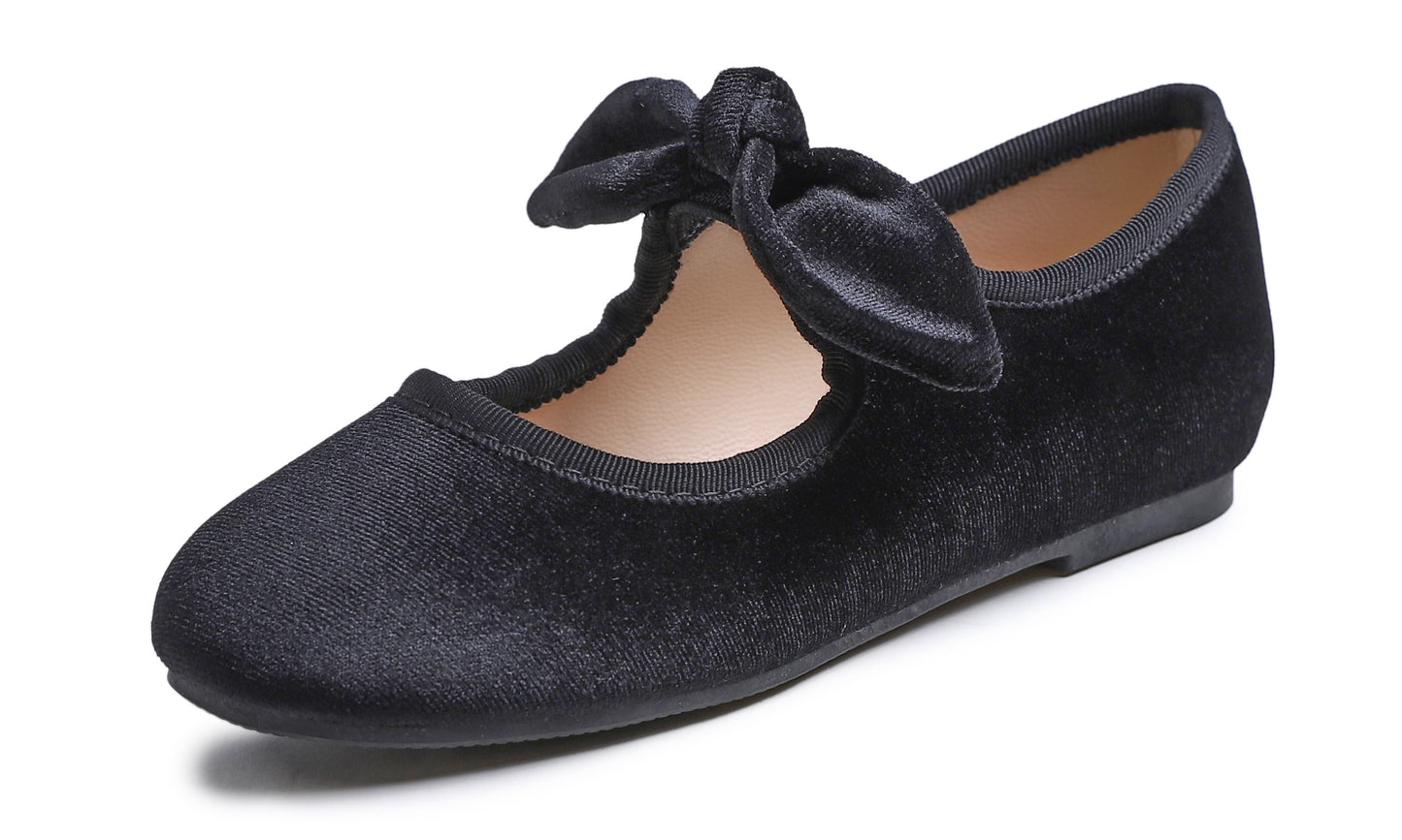 Feversole Girls Cute Dress Mary Jane Shoes Little Kids Casual Buckle Strap Flats Velvet Bow Elastic