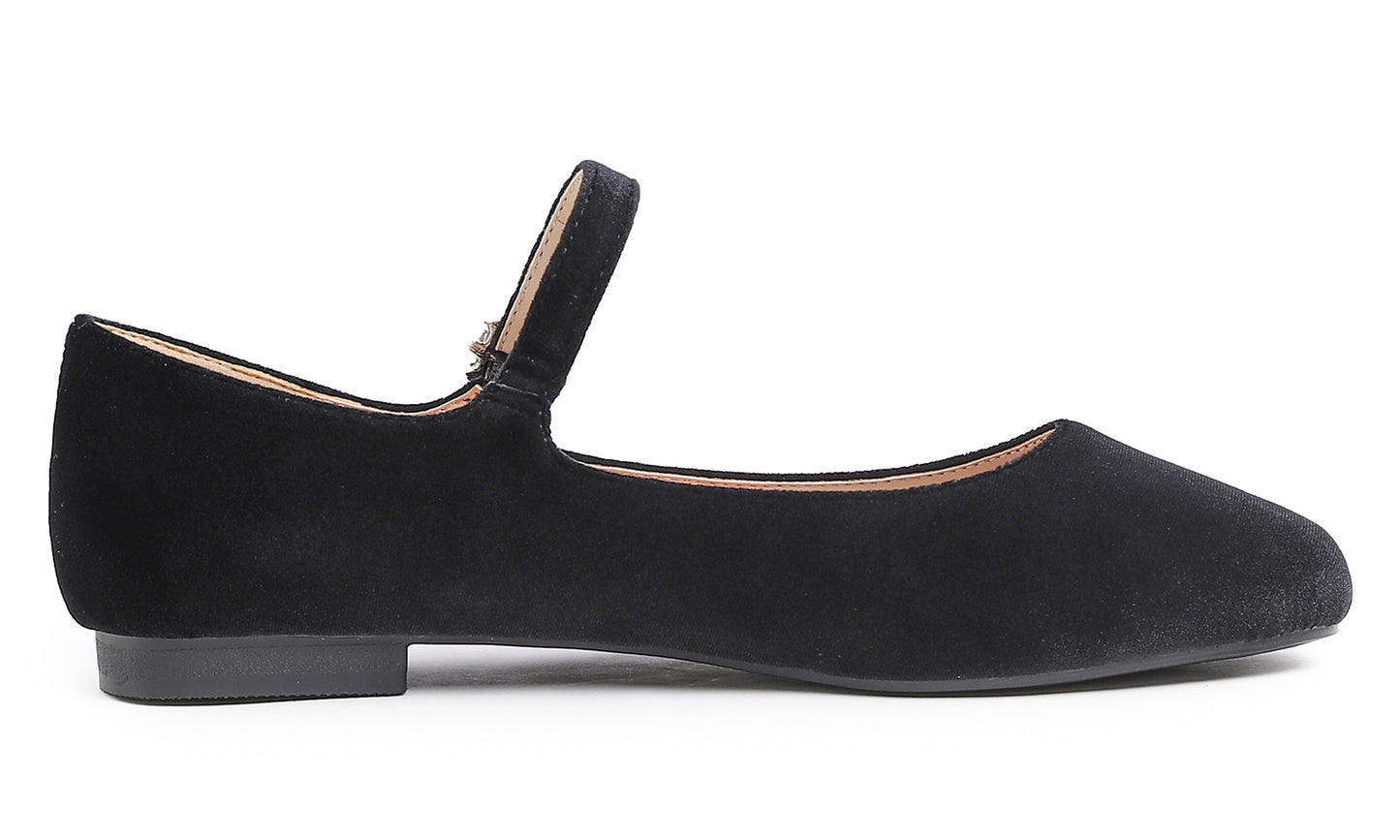 Feversole Women's Mary Jane Fashion Square Toe Easy Buckle Slip On Flats Velvet