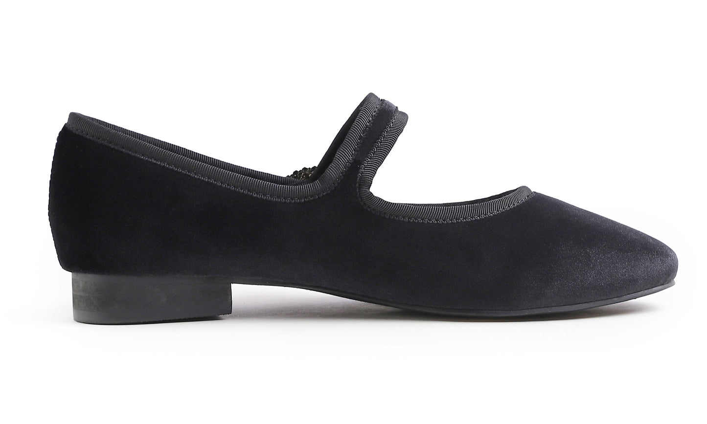 Feversole Women's Mary Jane Fashion Square Toe Easy Buckle Low Heel Slip On Flats Velvet Fur Lined Rhinestone