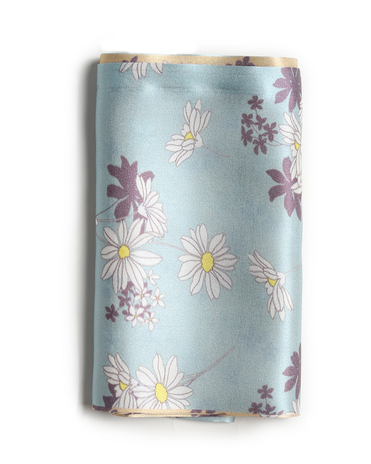 BREEZE NOUTHERLY Women's 100% Pure Mulberry Silk Scarf Double Sided Rectangle Tie Head Neck Waist Strip-17X150 Blue Beige Daisy