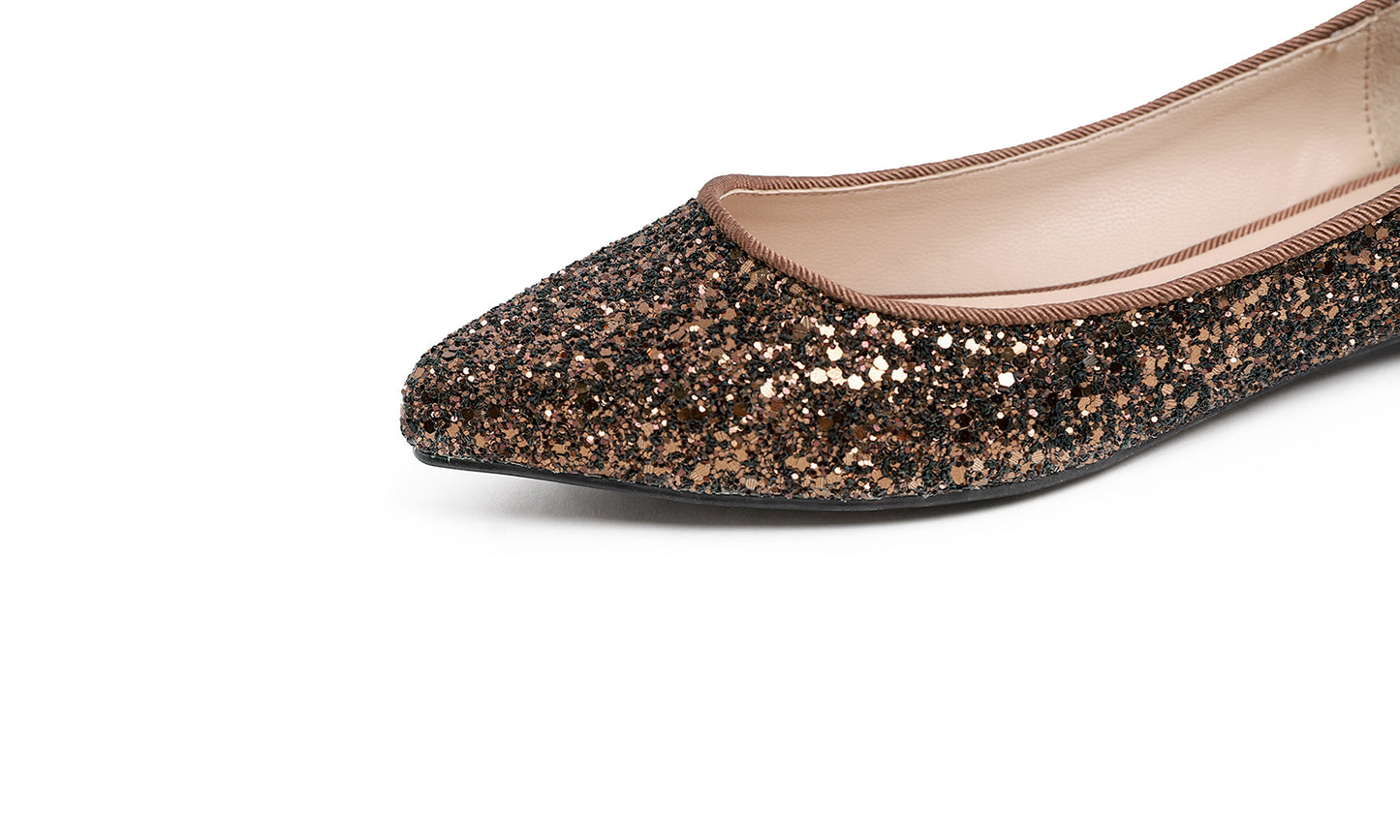 Feversole Women's Fashion Pointed Toe Classic Dressy Shiny Comfort Cushioned Flats Glitter