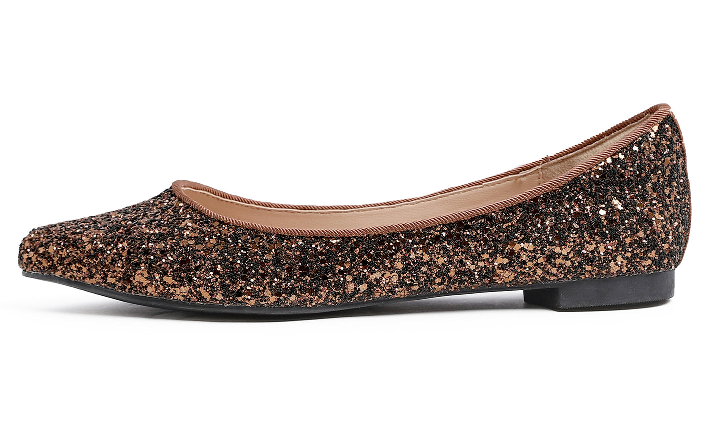 Feversole Women's Fashion Pointed Toe Classic Dressy Shiny Comfort Cushioned Flats Glitter