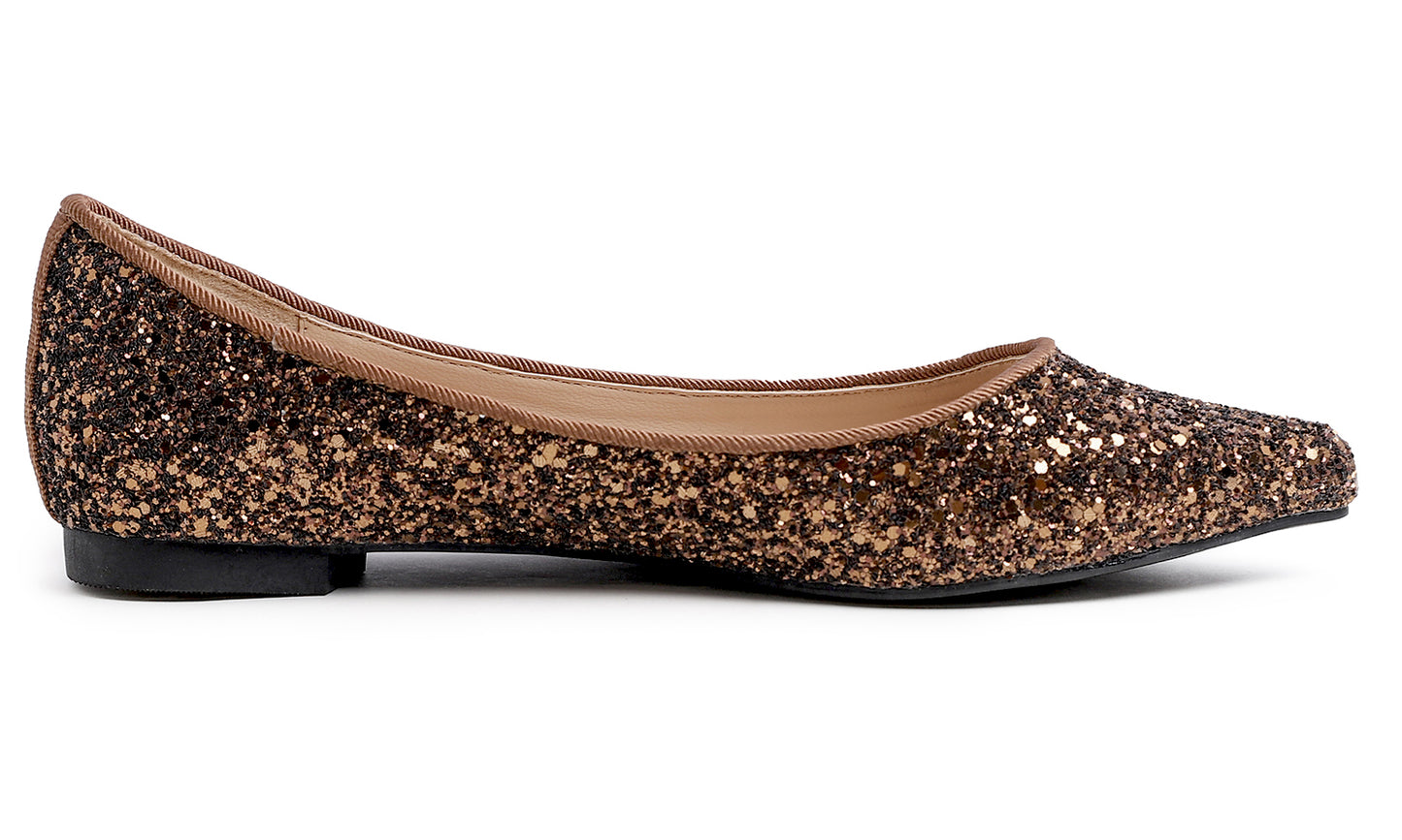 Feversole Women's Fashion Pointed Toe Classic Dressy Shiny Comfort Cushioned Flats Glitter