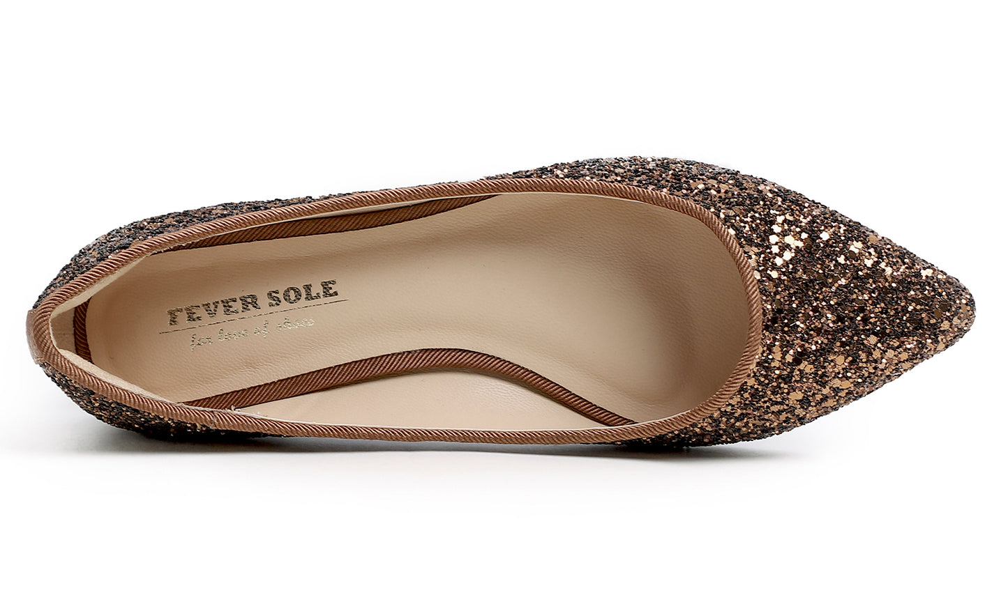 Feversole Women's Fashion Pointed Toe Classic Dressy Shiny Comfort Cushioned Flats Glitter