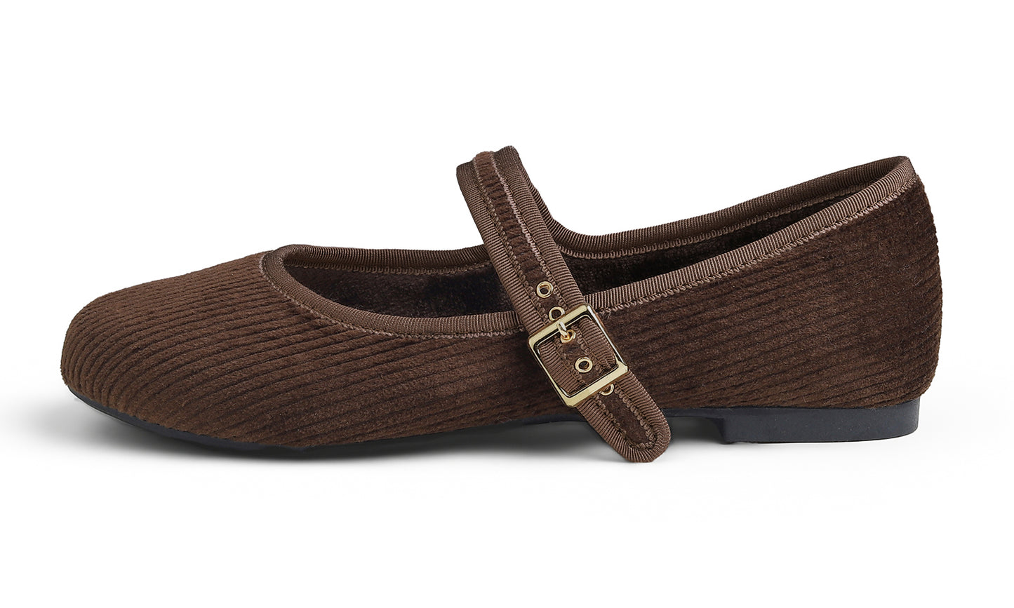 Feversole Women's Soft Cushion Extra Padded Comfort Round Toe Mary Jane Breathable Fabric Fashion Ballet Flats Walking Shoes Corduroy