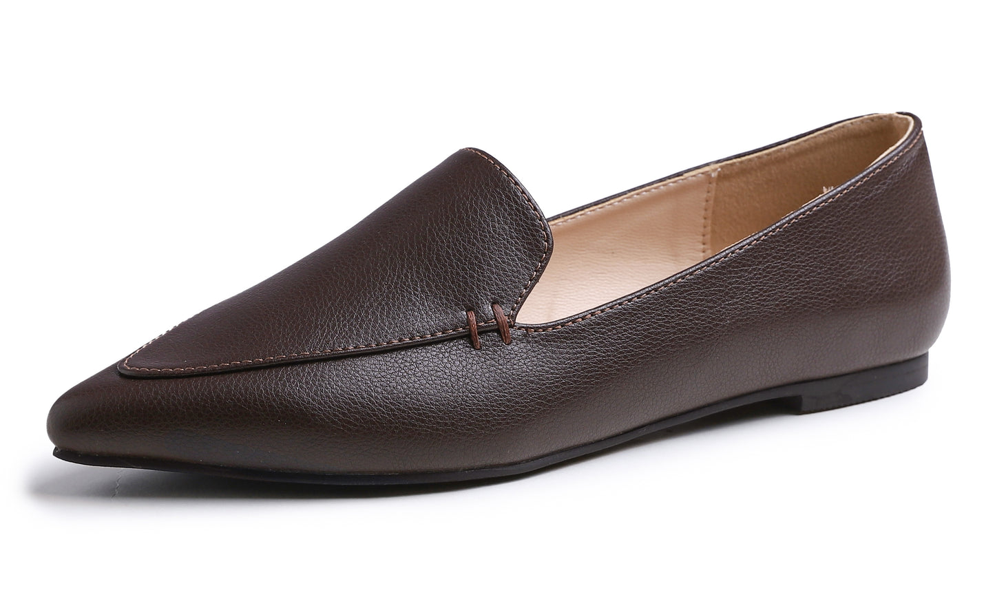 Feversole Women's Loafer Flat Pointed Fashion Slip On Comfort Driving Office Shoes Grain Vegan