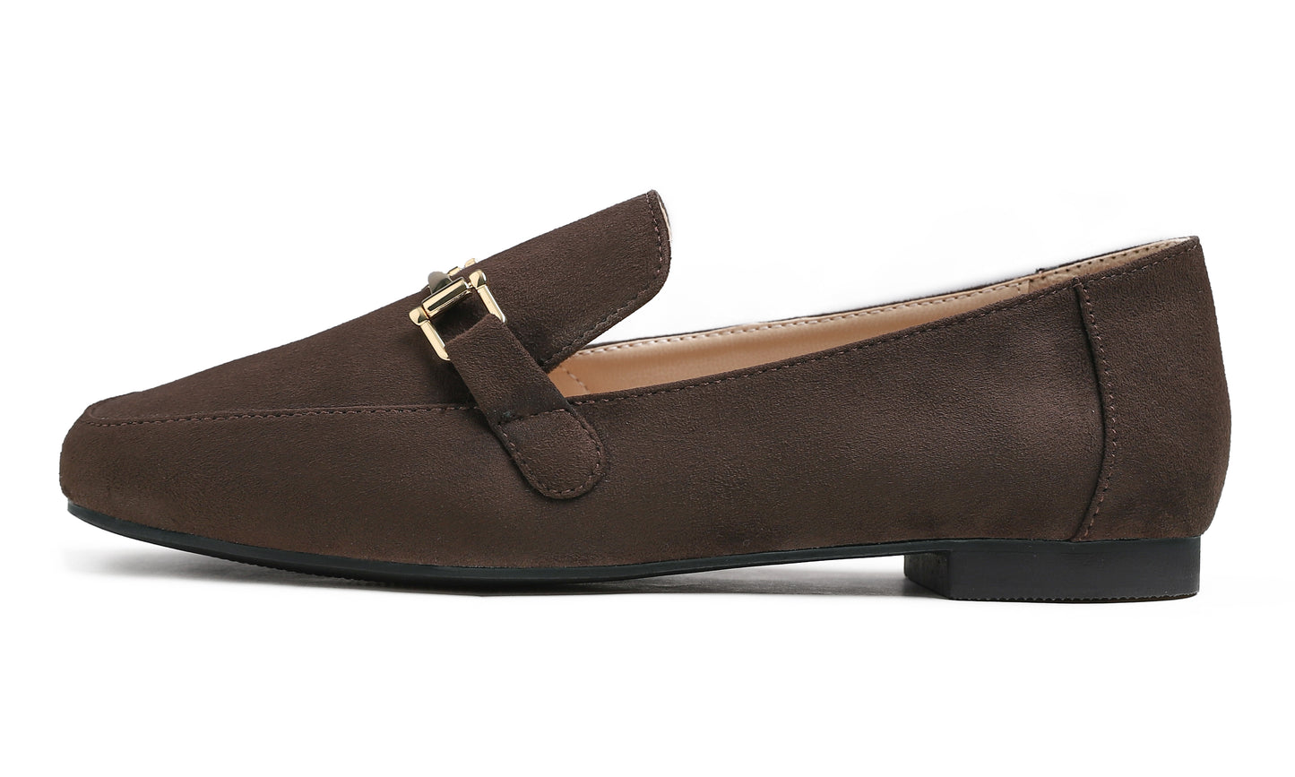 Feversole Women's Fashion Trim Deco Loafer Flats Faux Suede