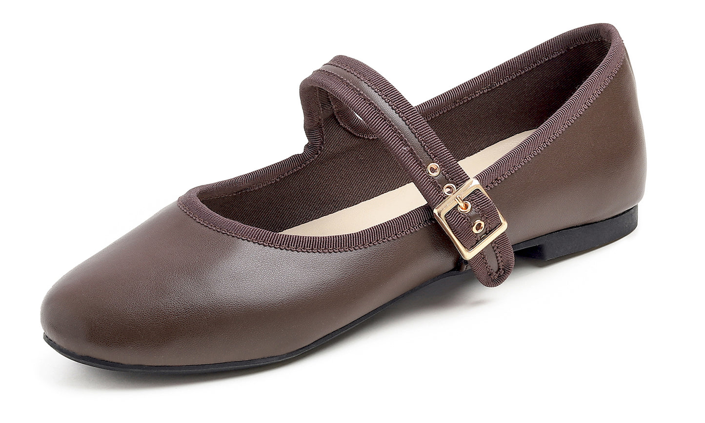 Feversole Women's Soft Cushion Extra Padded Comfort Round Toe Mary Jane Metal Buckle Fashion Ballet Flats Walking Shoes
