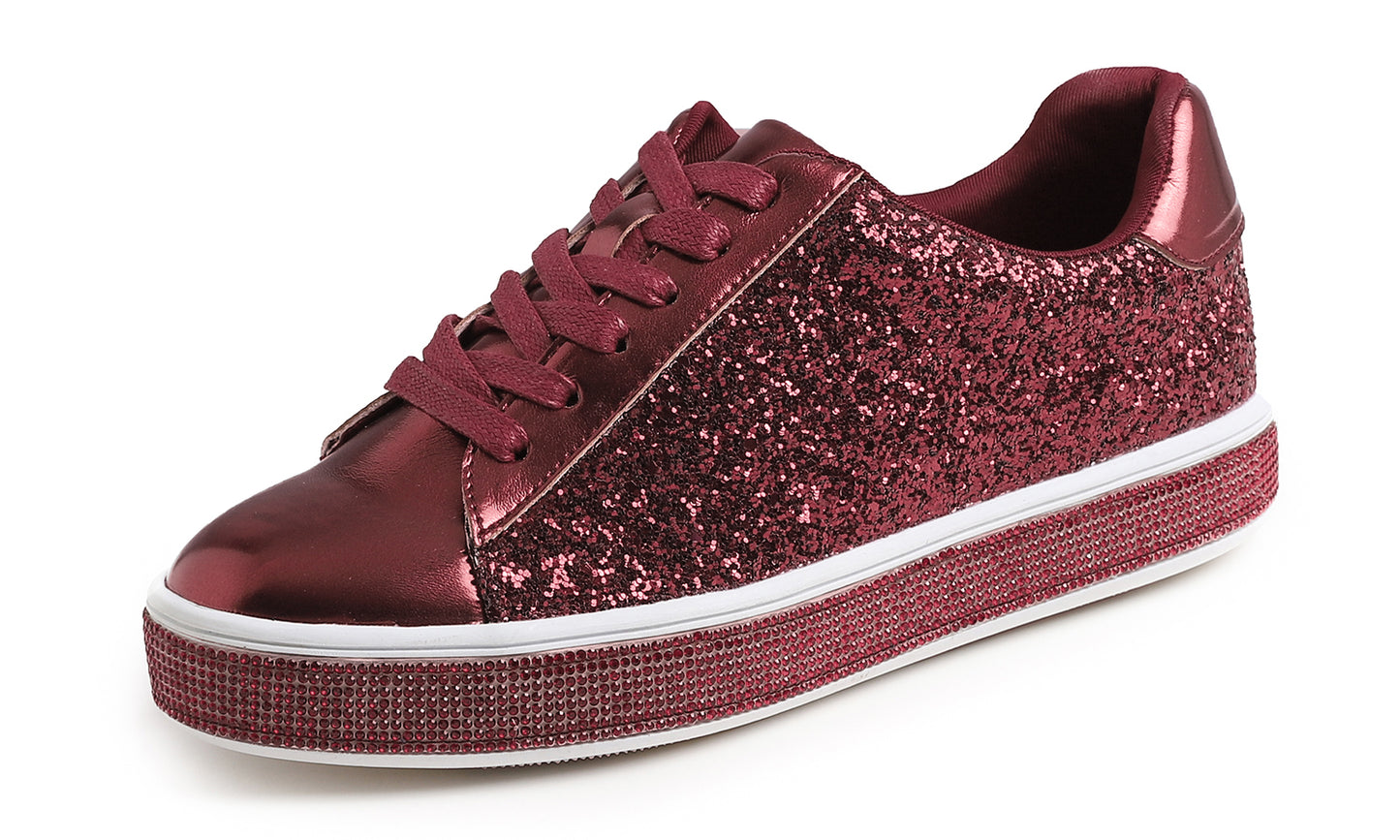 Feversole Women's Fashion Sparkle Platform Rhinestone Party Holiday Wedding Sneakers