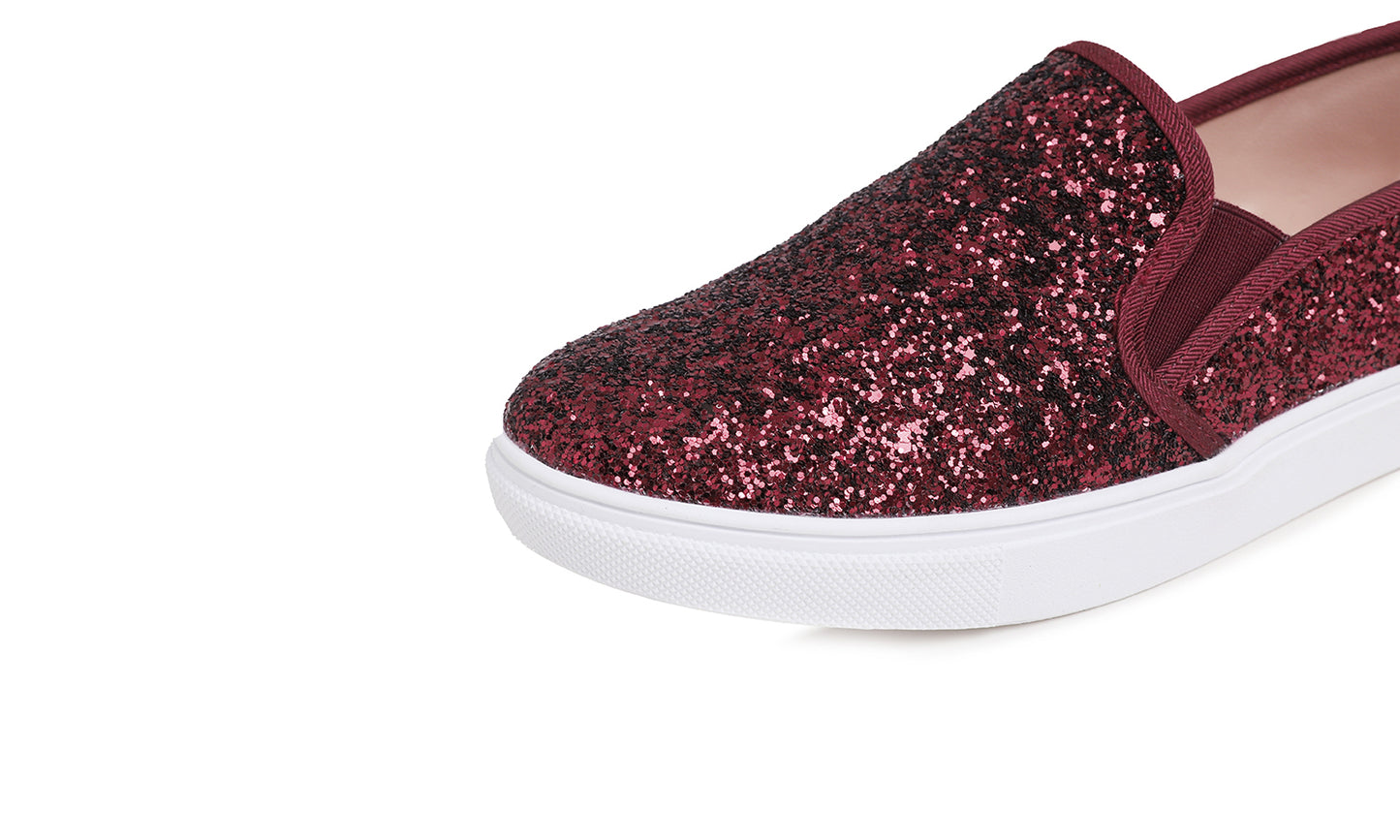 Feversole Women's Fashion Slip-On Sneaker Casual Flat Loafers Shiny Glitter