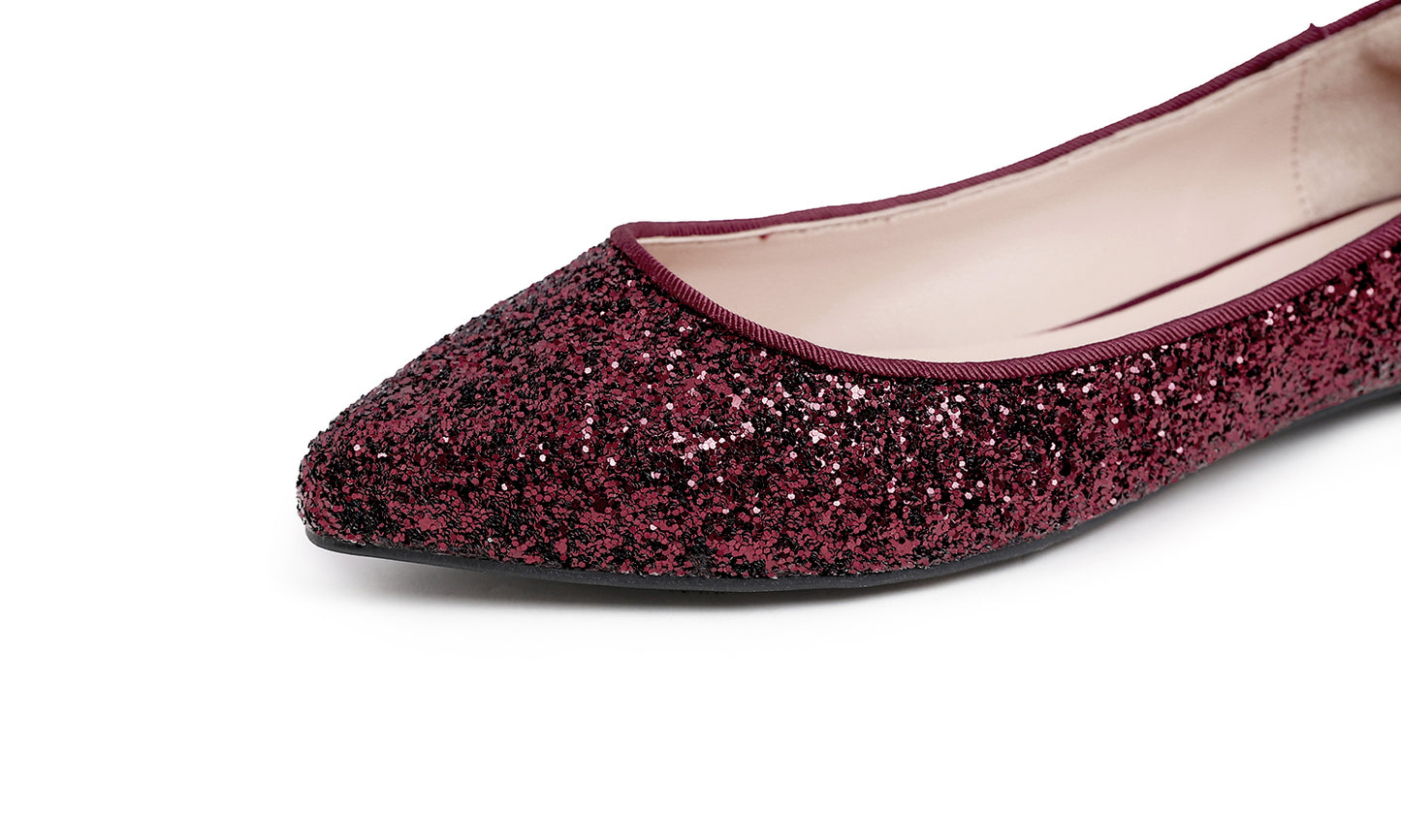 Feversole Women's Fashion Pointed Toe Classic Dressy Shiny Comfort Cushioned Flats Glitter