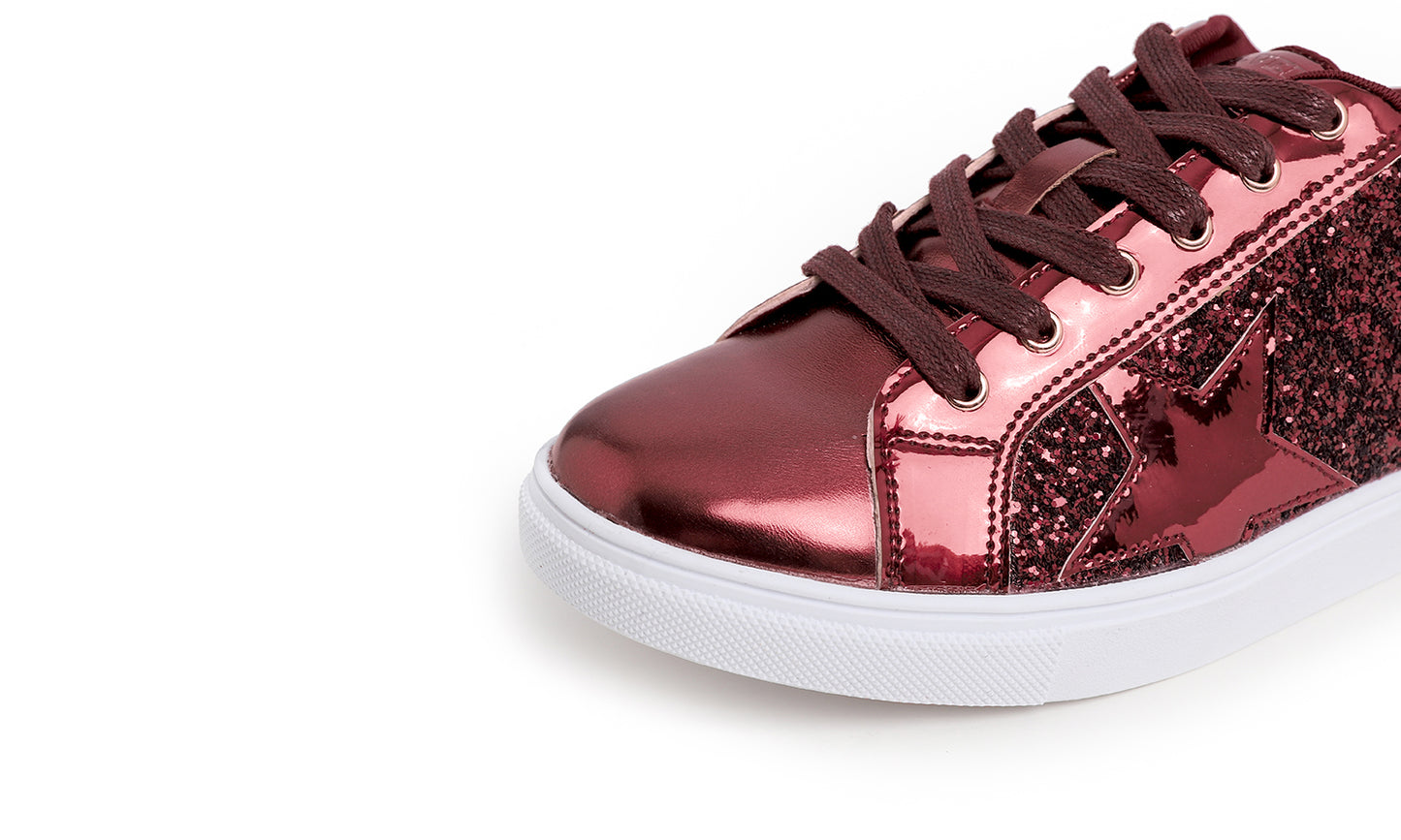 Feversole Women's Fashion Lace Up Dress Sneakers Sparkly Party Shiny Shoes Star Glitter