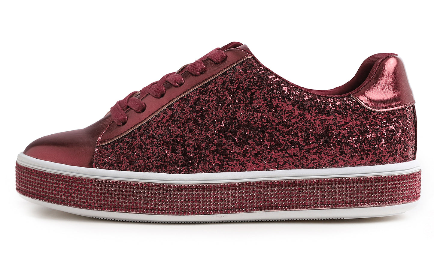 Feversole Women's Fashion Sparkle Platform Rhinestone Party Holiday Wedding Sneakers