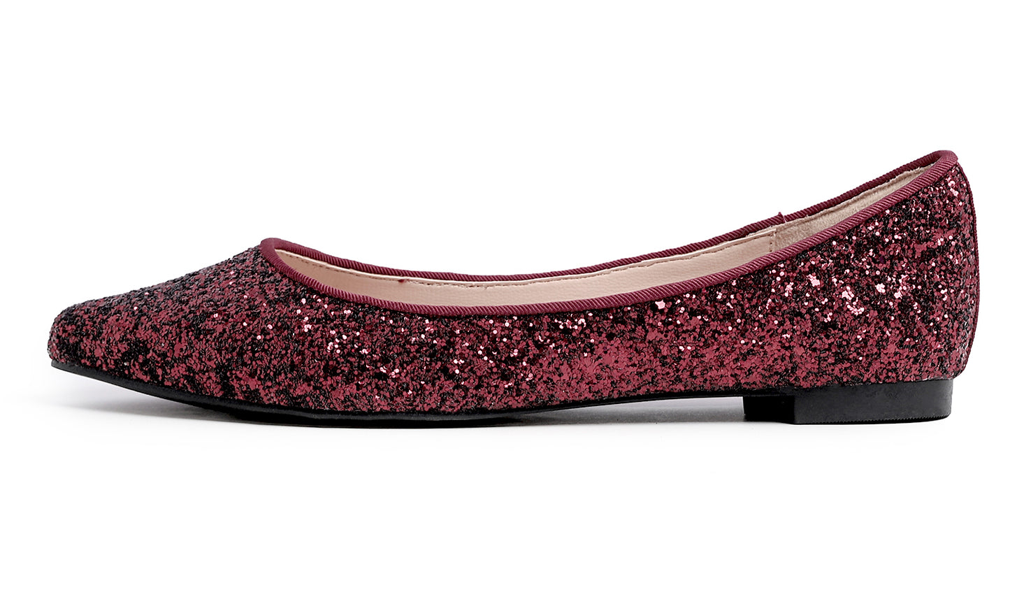 Feversole Women's Fashion Pointed Toe Classic Dressy Shiny Comfort Cushioned Flats Glitter
