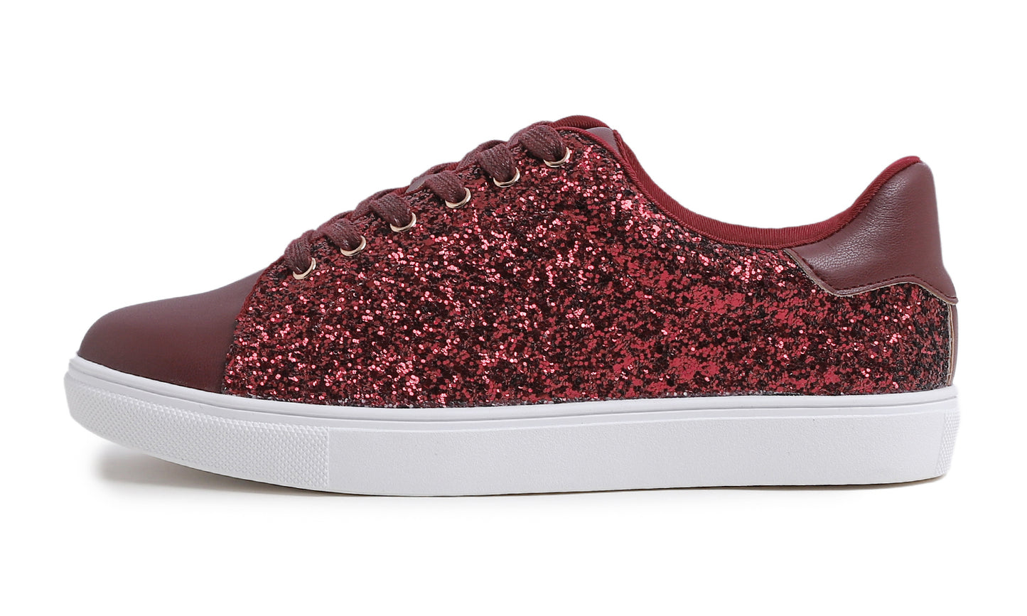 Feversole Women's Fashion Lace Up Dress Sneakers Sparkly Party Shiny Shoes Glitter Lace
